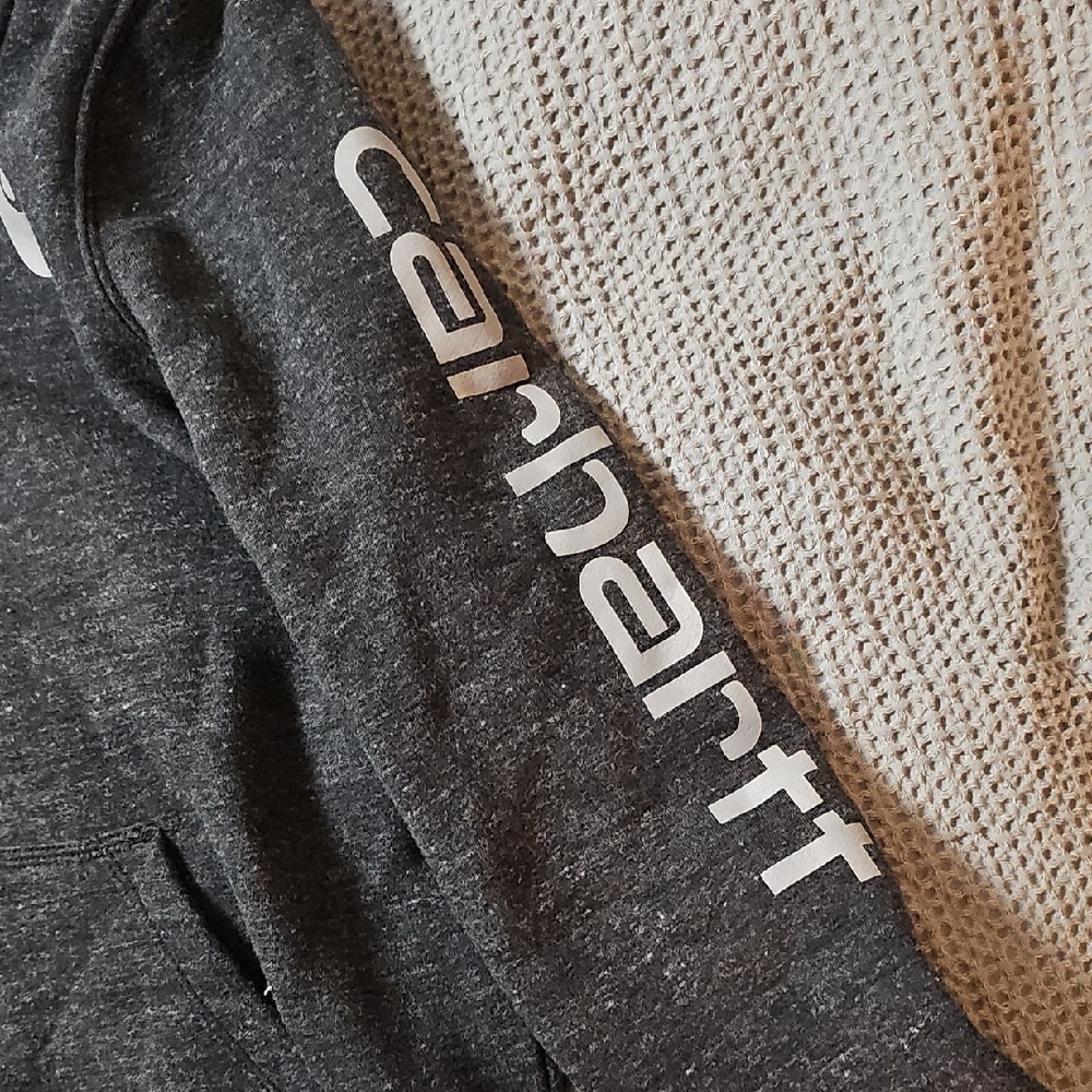 Carhartt Women’s Midweight Hoodie – Dark Gray Logo Sleeve Pullover - Picture 4 of 10
